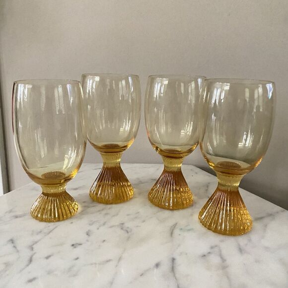Lenox Vintage TALL Buttercup Yellow Tempo Footed Water Goblet 4 Glasses 6 3/4” - Picture 2 of 6